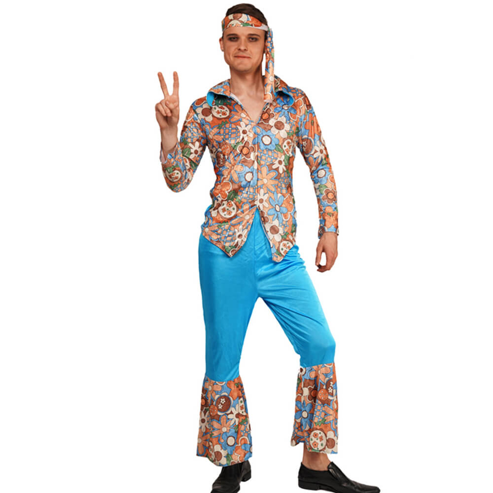 Mens Hippie Costume 1970s 80s Adult Disco Outfit Retro Rock Dress Up S — free download