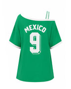 Women's Mexico Jersey Green One Shoulder Strappy Shirt for Sports Game Day Party