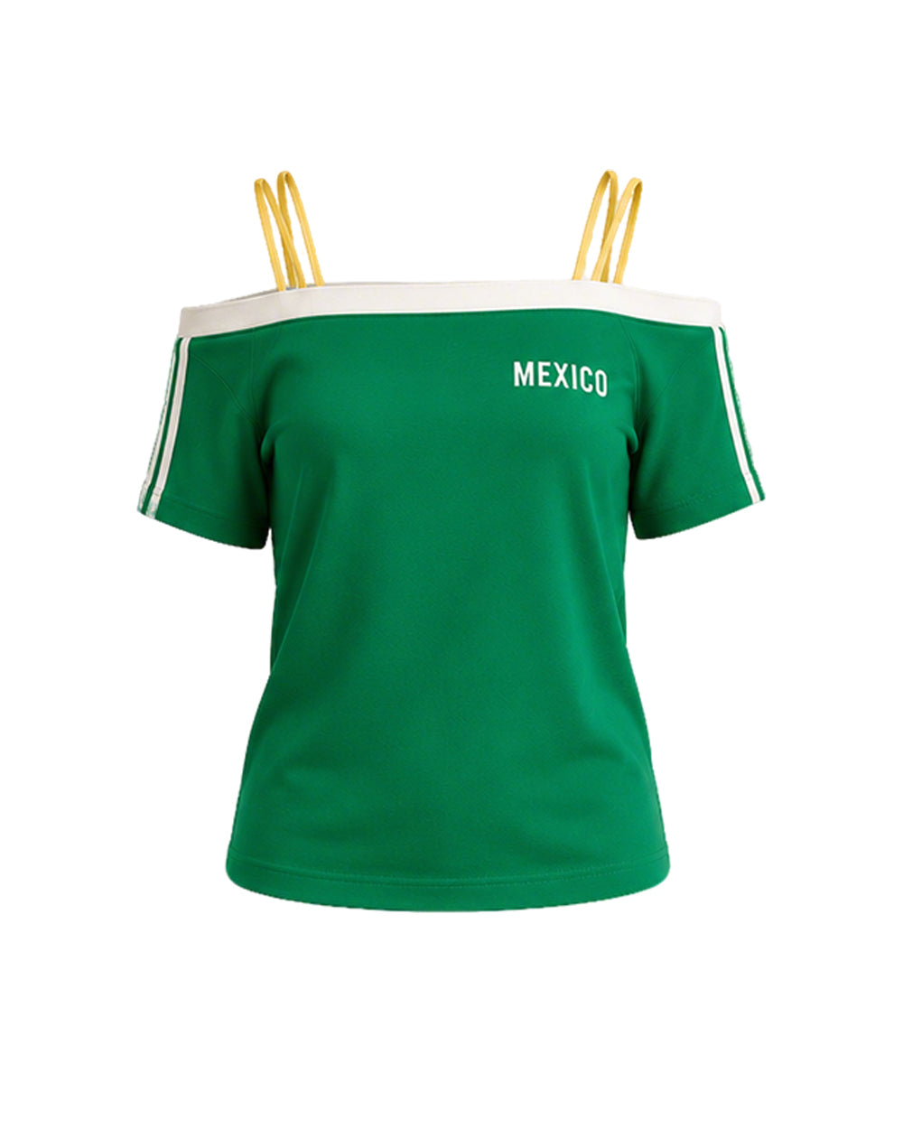 Women Green Mexico Soccer Fan T-shirt Off Shoulder Double Strap Cotton Tee for Football Game Night Lounging