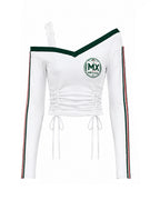Mexico Female Jersey White Y2K Long Sleeve Lace Strap Off Shoulder Shirt for Football Game Night Tailgating