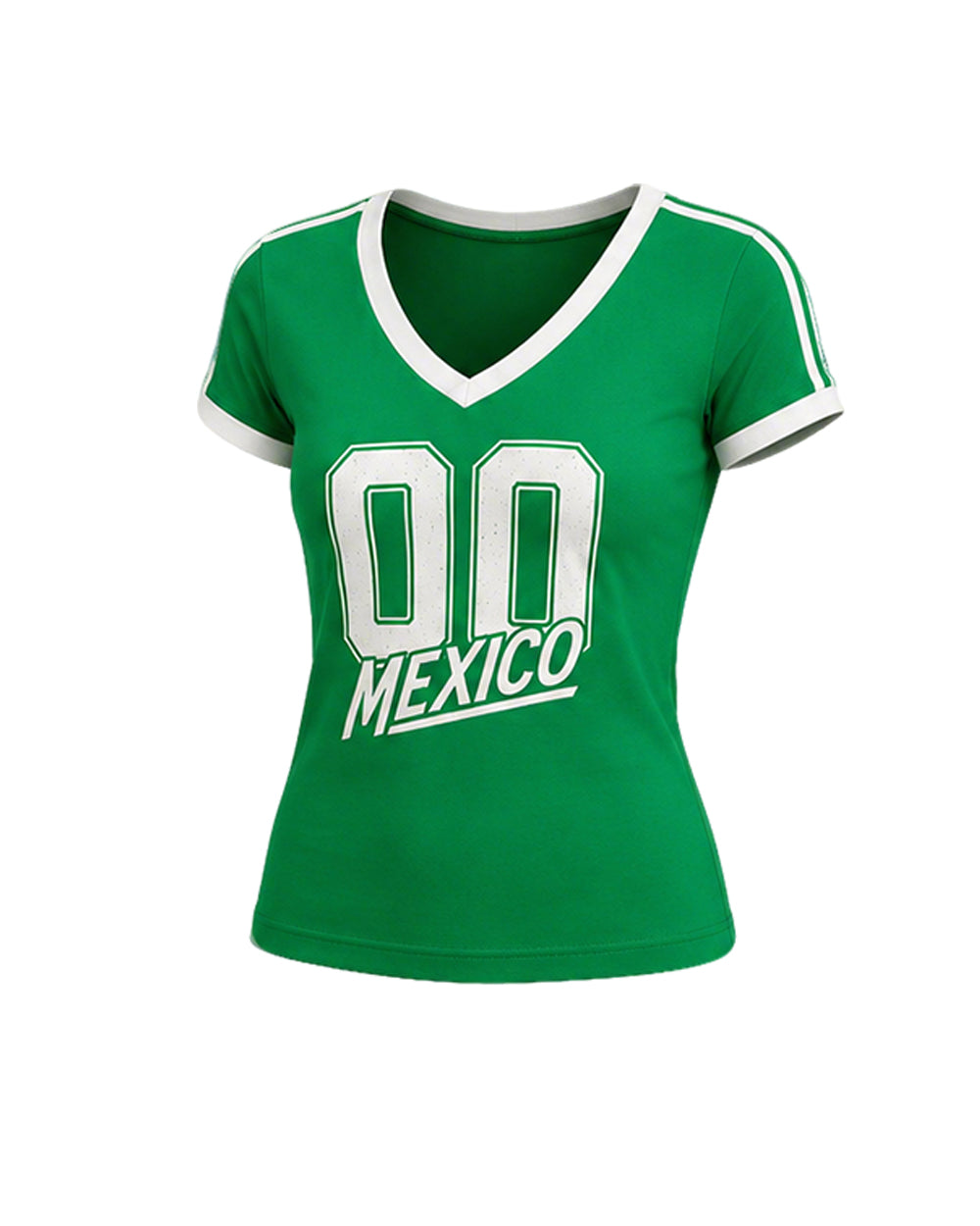 Women Green Mexico Soccer Fan T Shirt V Neck Slim Fit Cotton Tee for Football Bar Watching Casual Streetwear