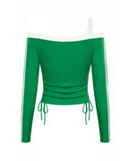 Mexico Womens Shirt Green Soccer Jersey Lace Strap Off Shoulder Ruched Tee for Sports Bar Game Night