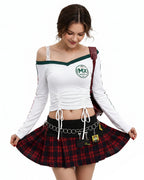 Mexico Female Jersey White Y2K Long Sleeve Lace Strap Off Shoulder Shirt for Football Game Night Tailgating