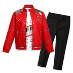 Kids Pop King Costume Retro 80s Red Tops Pants and Shirt Outfit for Stage Performance