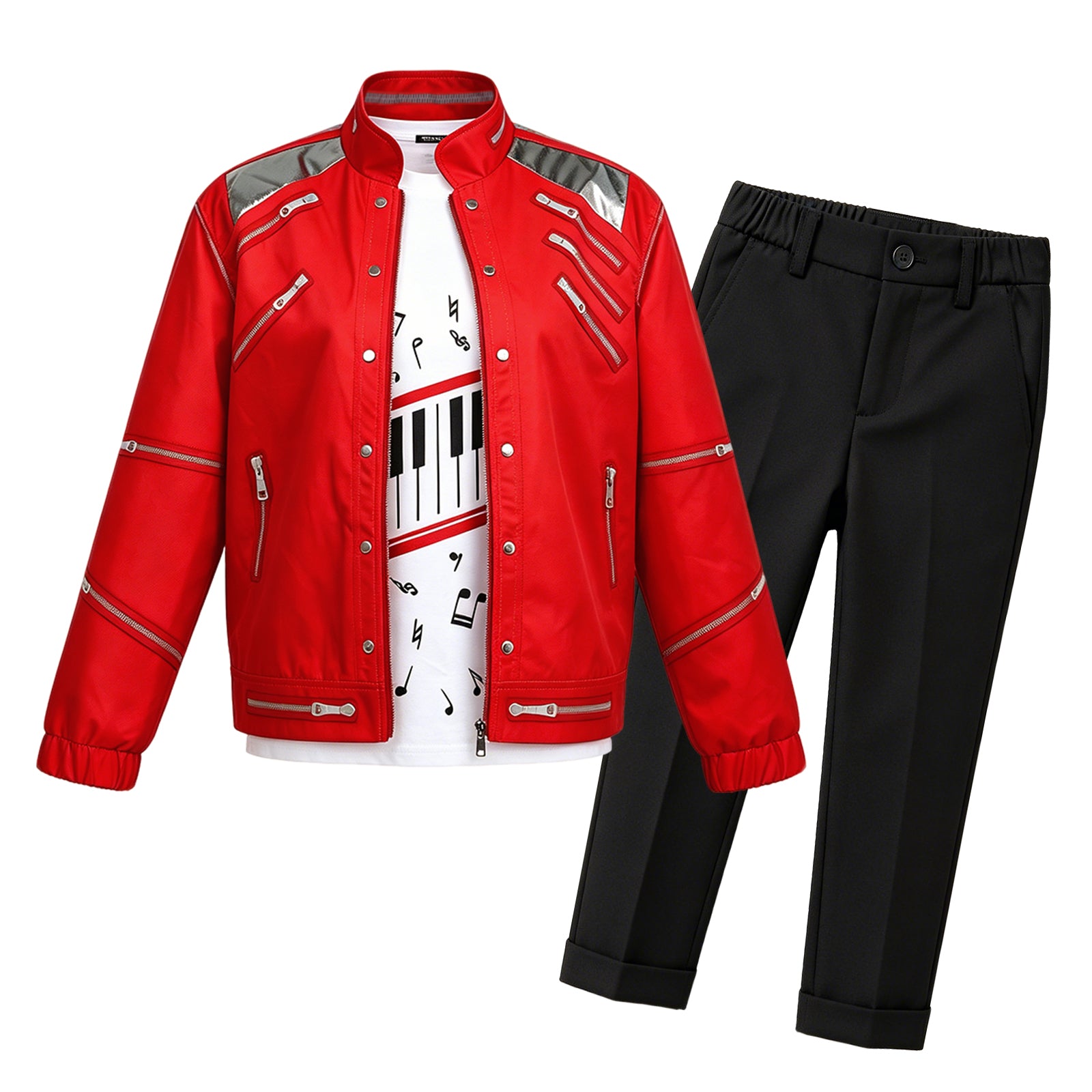 Kids Pop King Costume Retro 80s Red Tops Pants and Shirt Outfit for Stage Performance