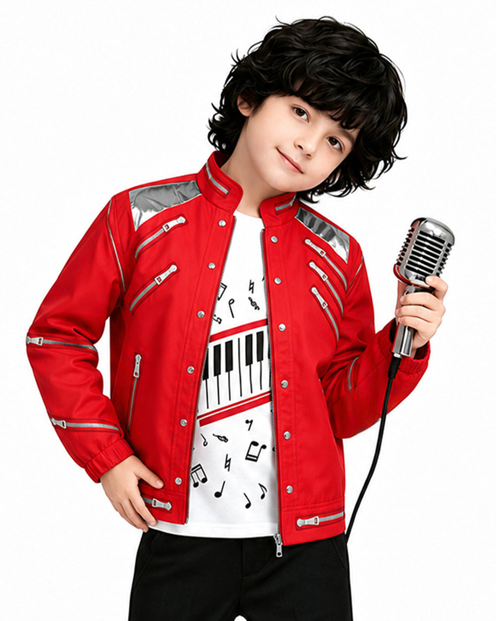 Boys Dance Star Costume Kids 80s Retro Pop Singer 3D Prints Red Jacket T-shirt Pants 3Pcs Set for Stage Performance