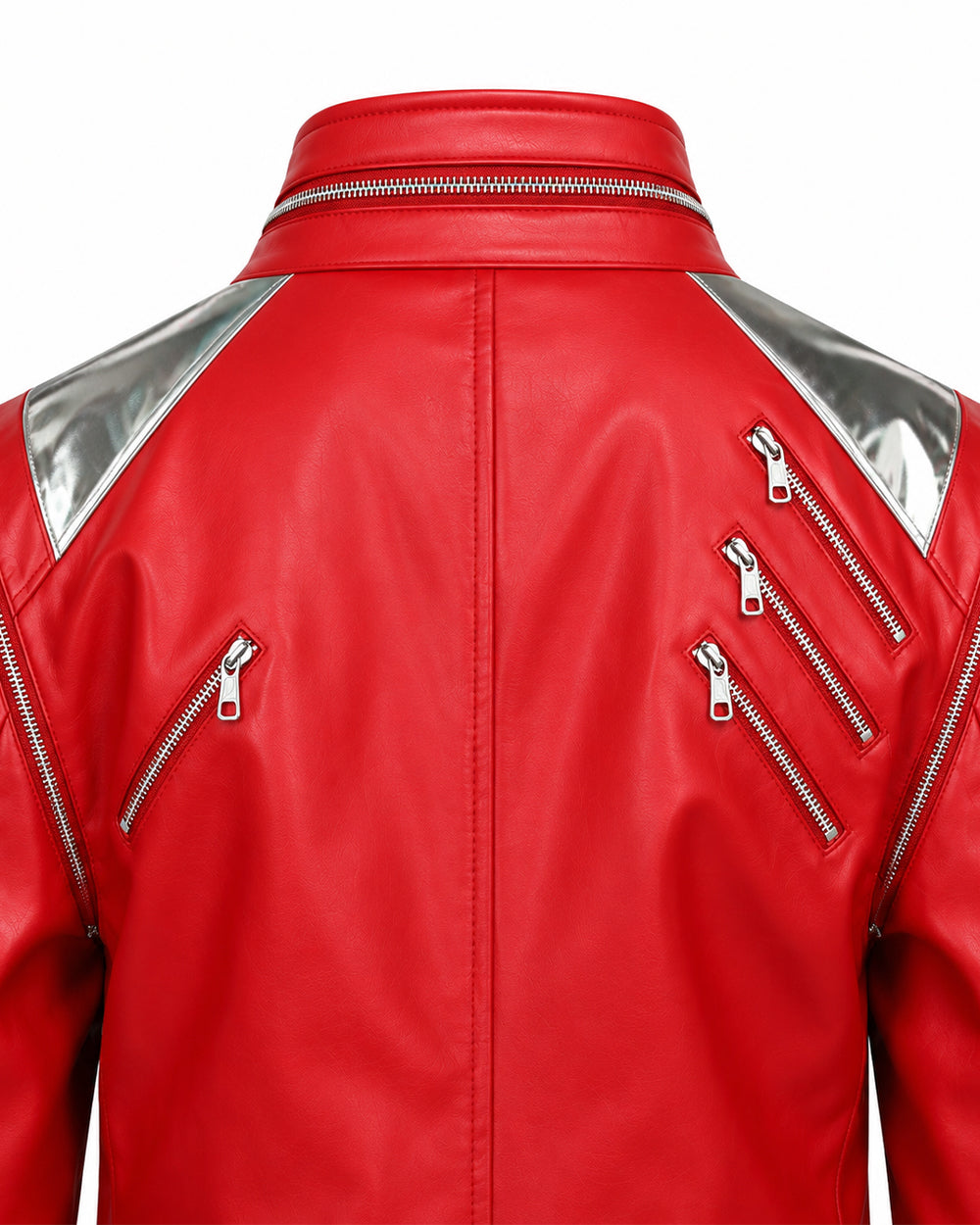 King of Pop Costume Red PU Leather Dance Star Jacket Retro 80s Tops for Kids Adults Cosplay Carnival