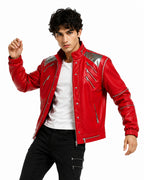 King of Pop Costume Red PU Leather Dance Star Jacket Retro 80s Tops for Kids Adults Cosplay Carnival