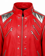 King of Pop Costume Red PU Leather Dance Star Jacket Retro 80s Tops for Kids Adults Cosplay Carnival