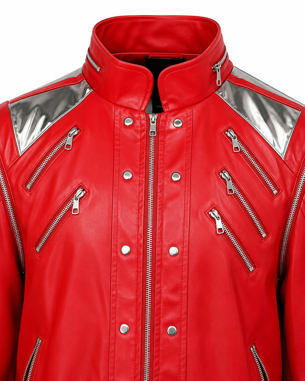 King of Pop Costume Red PU Leather Dance Star Jacket Retro 80s Tops for Kids Adults Cosplay Carnival