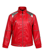 King of Pop Costume Red PU Leather Dance Star Jacket Retro 80s Tops for Kids Adults Cosplay Carnival