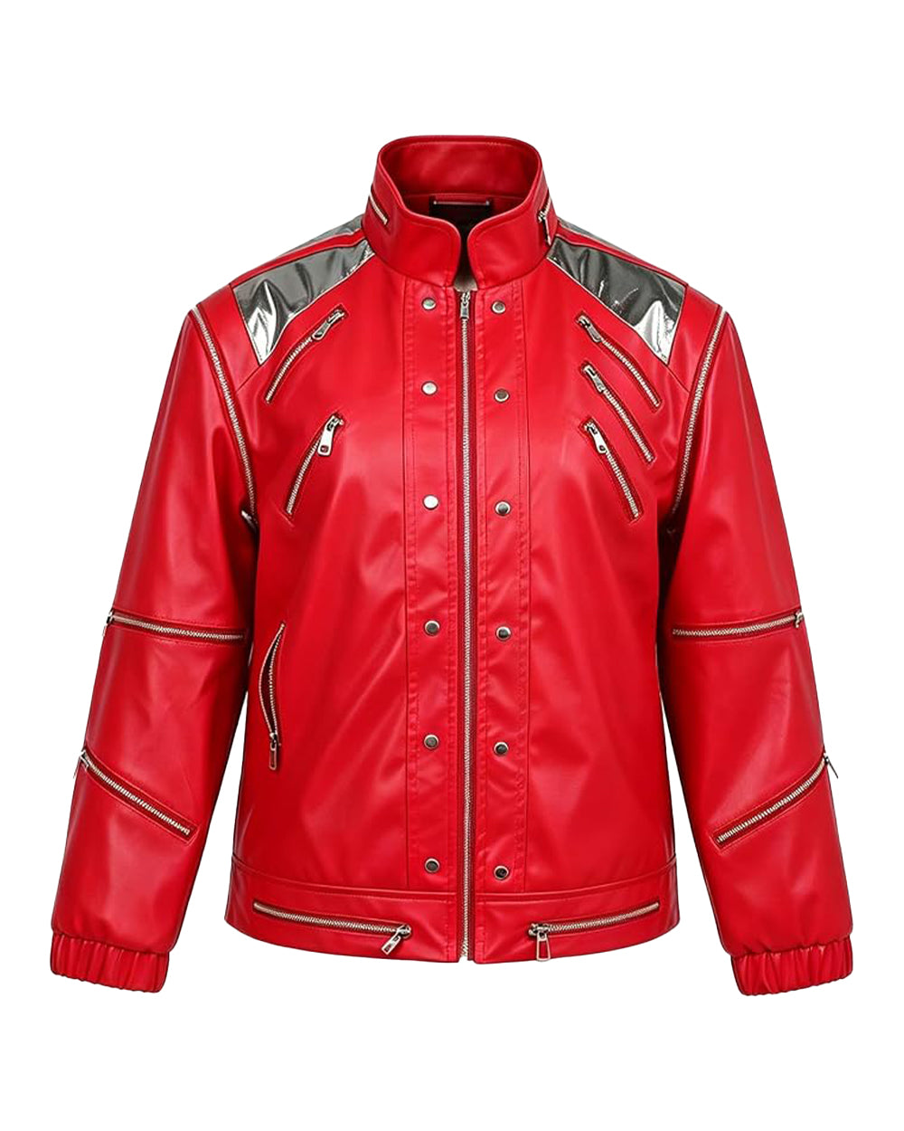 King of Pop Costume Red PU Leather Dance Star Jacket Retro 80s Tops for Kids Adults Cosplay Carnival