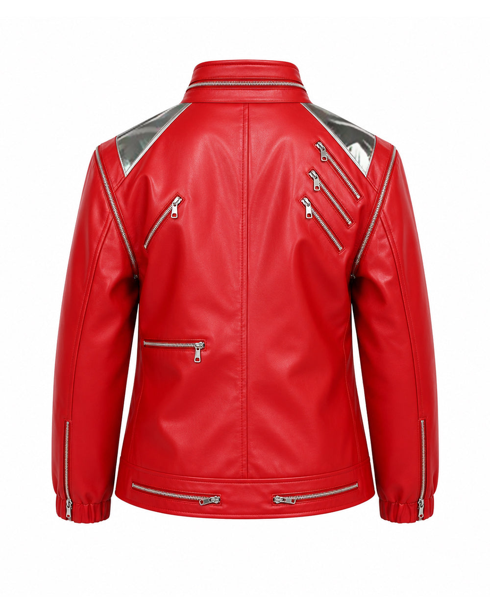 King of Pop Costume Red PU Leather Dance Star Jacket Retro 80s Tops for Kids Adults Cosplay Carnival
