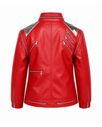 King of Pop Costume Red PU Leather Dance Star Jacket Retro 80s Tops for Kids Adults Cosplay Carnival