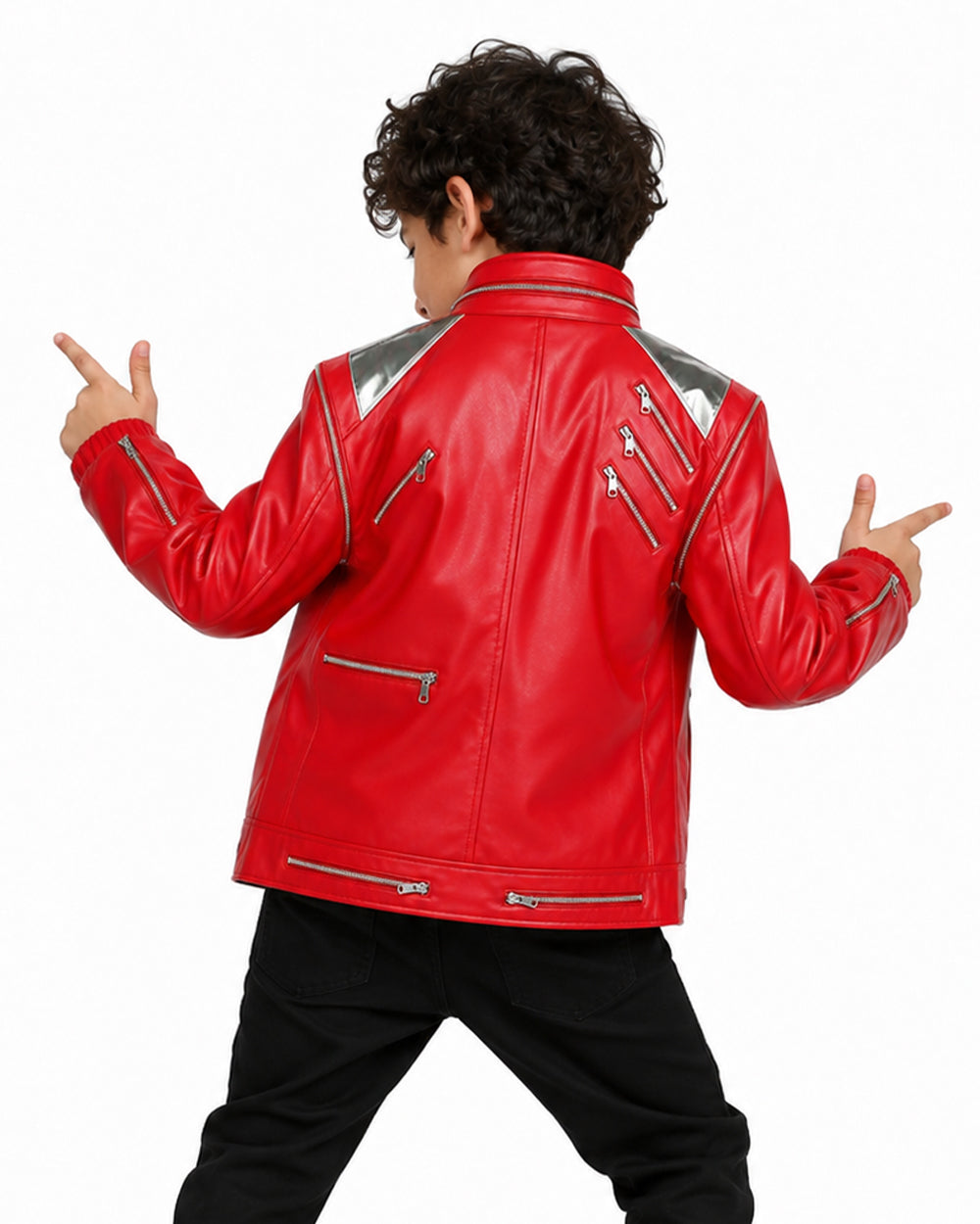 King of Pop Costume Red PU Leather Dance Star Jacket Retro 80s Tops for Kids Adults Cosplay Carnival