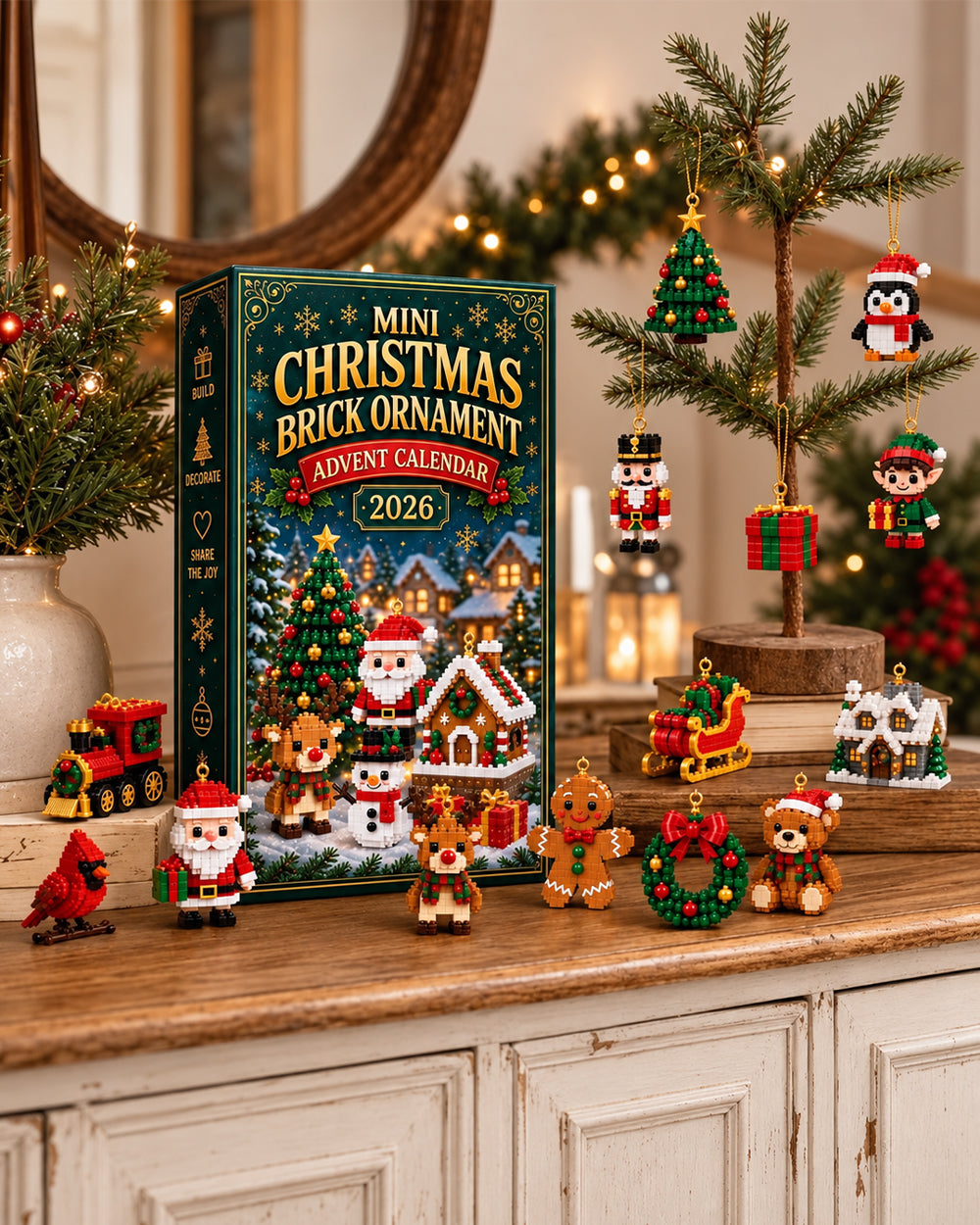 2026 Mini Christmas Brick Ornament Advent Calendar 24-Day Hanging Tree Decor