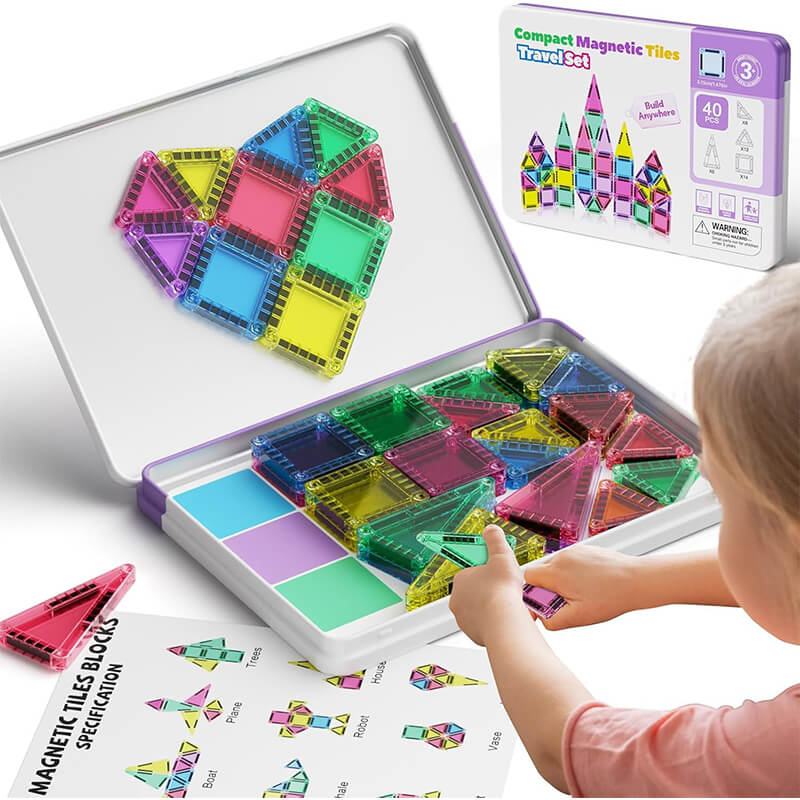 40pcs Mini Magnetic Tiles Colorful Magnetic Building Blocks Set for Kids Educational Toys