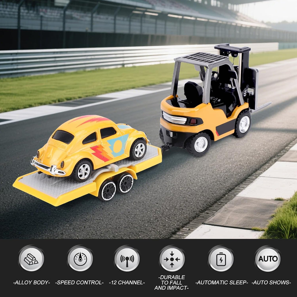 1/64 Mini RC Forklift with Trailer Alloy Simulation Car 2.4G Dual-Mode Remote RC Car