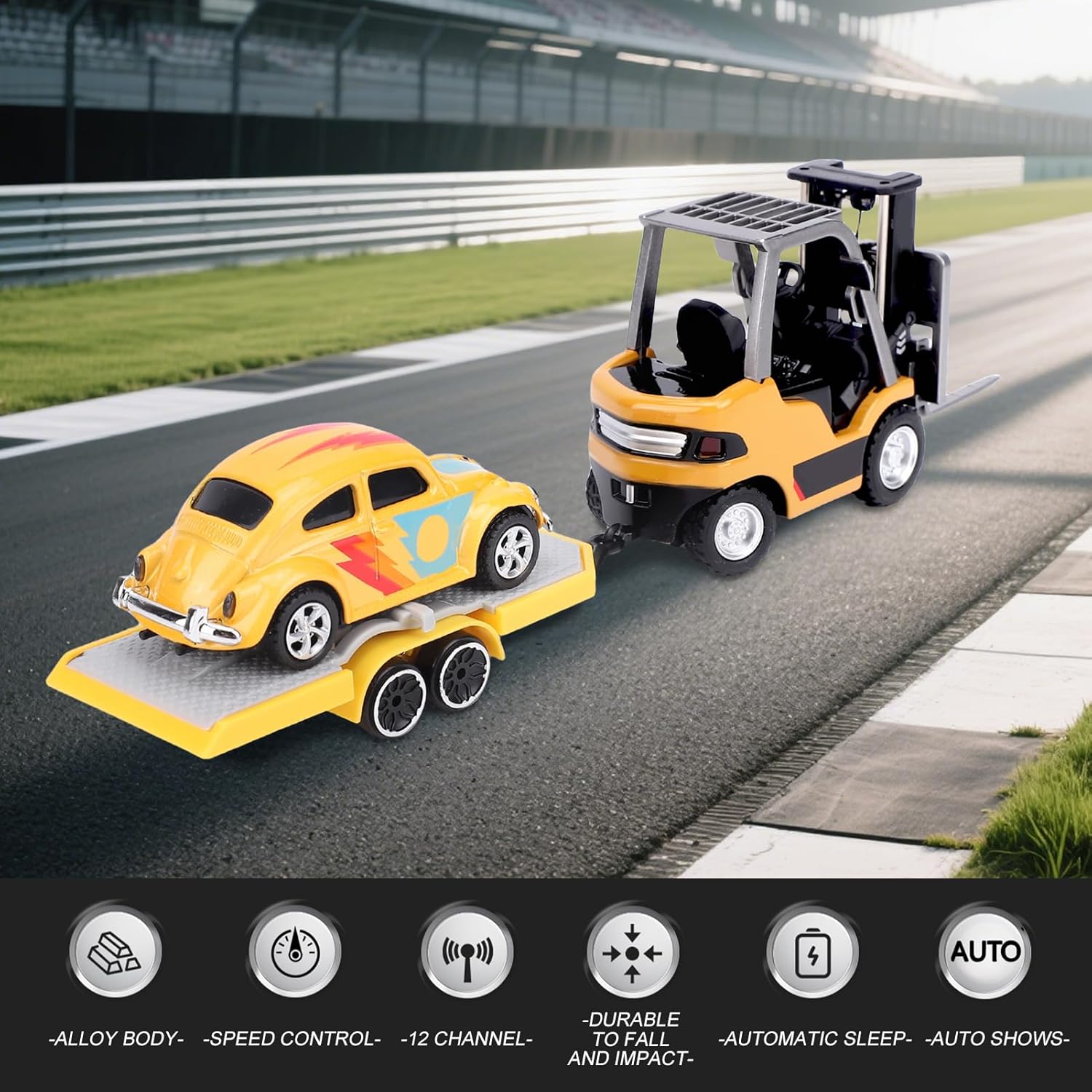 1/64 Mini RC Forklift with Trailer Alloy Simulation Car 2.4G Dual-Mode Remote RC Car