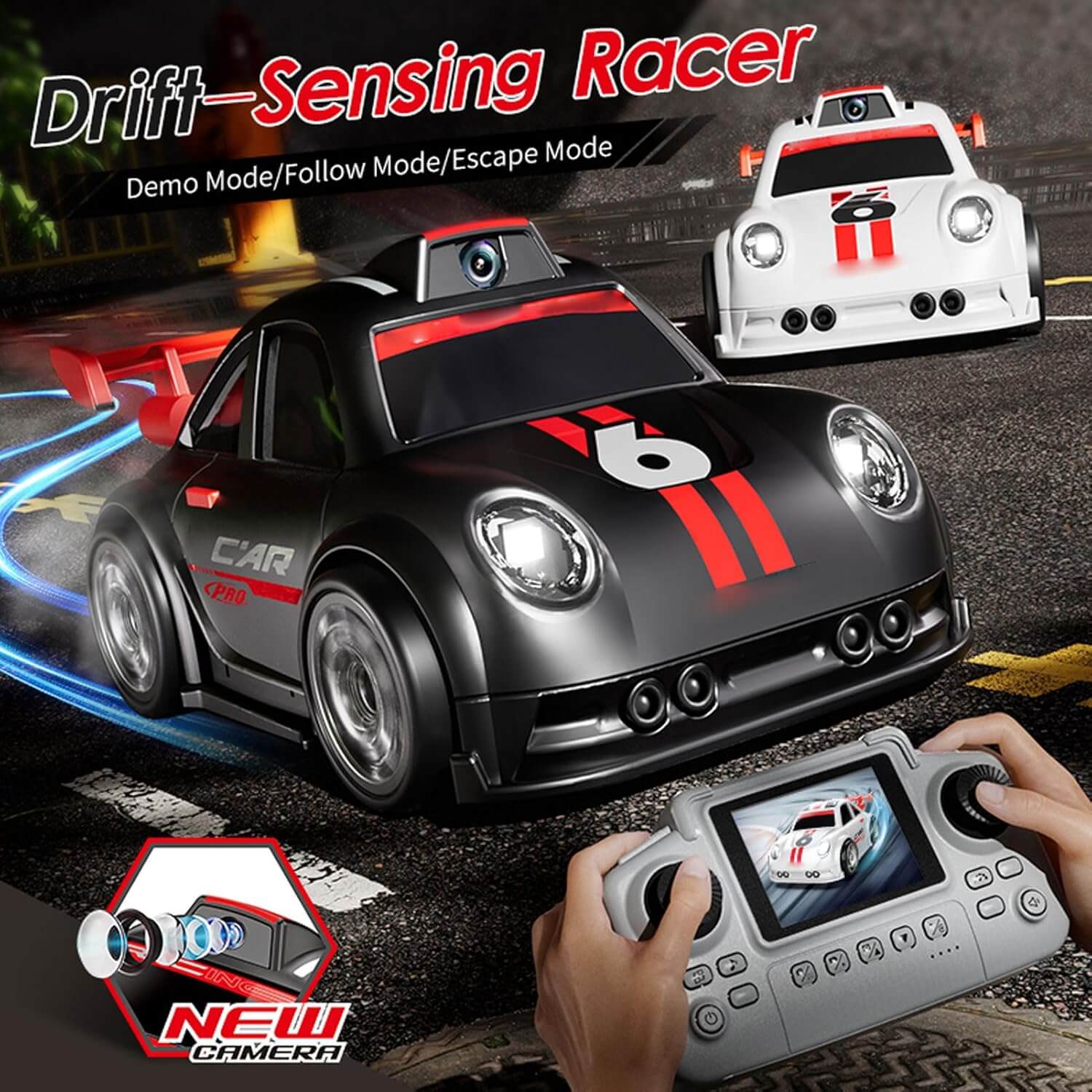 Mini RC Racing Cars with HD Camera Remote Drift Car Multi-Mode Induction Toy for Kids 3+