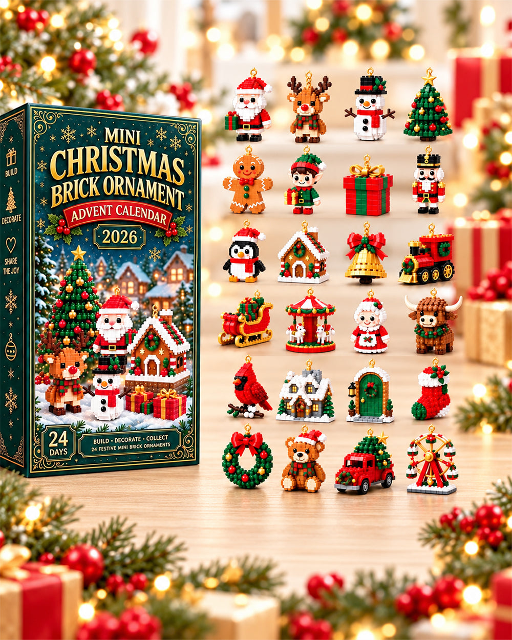 2026 Mini Christmas Brick Ornament Advent Calendar 24-Day Hanging Tree ...
