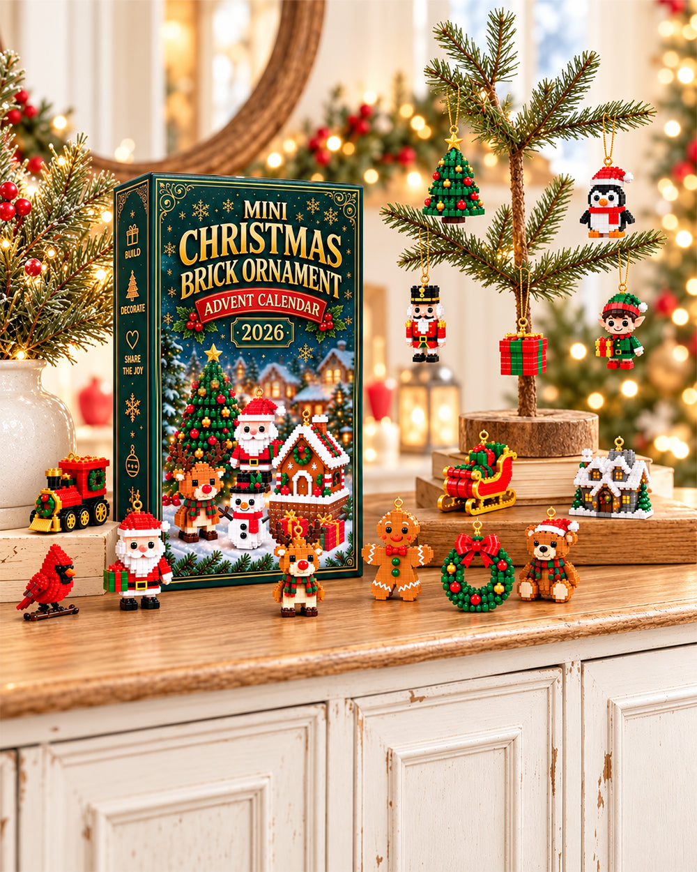 2026 Mini Christmas Brick Ornament Advent Calendar 24-Day Hanging Tree ...