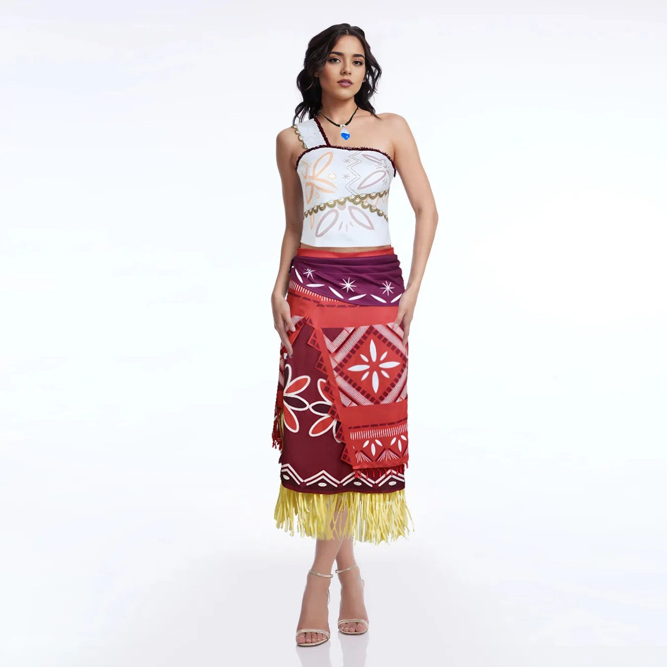 Adult Moana Outfit One Shoulder Tops Skirt and Necklace Full Set for Cosplay