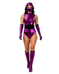 Women Mileena Costume Metallic Purple Warrior Jumpsuit with Mask and Accessories for Masquerade