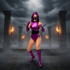 Women Mileena Costume Metallic Purple Warrior Jumpsuit with Mask and Accessories for Masquerade
