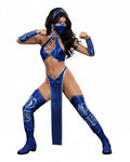 Ladies Princess Kitana Costume Classic Blue Retro Game Fighter Set for Cosplay Party