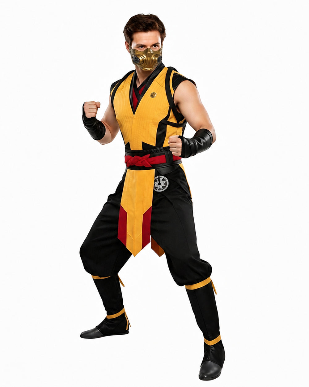 Men's Ninja Costume Yellow and Black Warrior Suit for Professional Cosplay Events and Halloween Parties