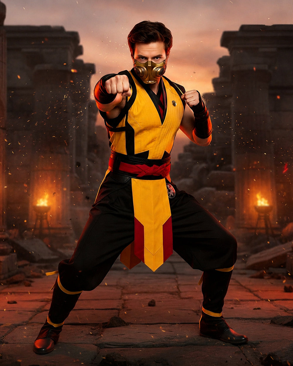 Men's Ninja Costume Yellow and Black Warrior Suit for Professional Cosplay Events and Halloween Parties