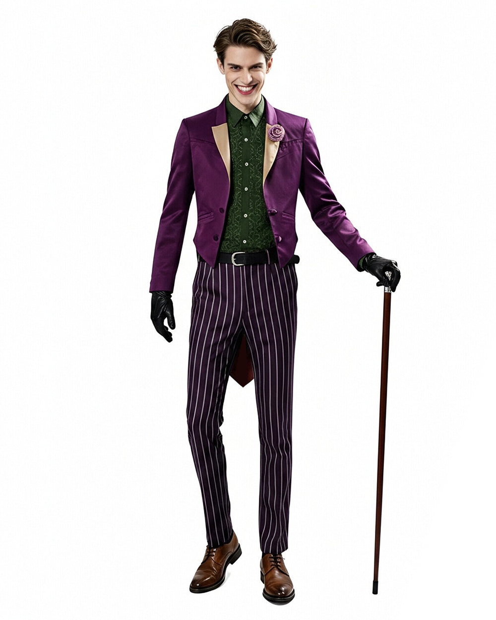 Men's Joker Costume Purple Clown Tuxedo with Shirt and Pants for Cosplay Carnival Events