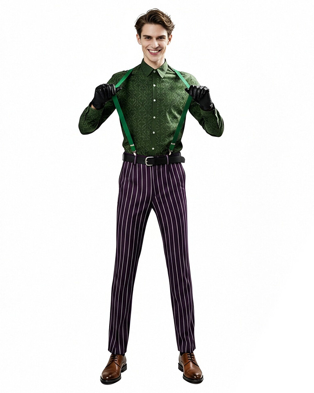 Men's Joker Costume Purple Clown Tuxedo with Shirt and Pants for Cosplay Carnival Events