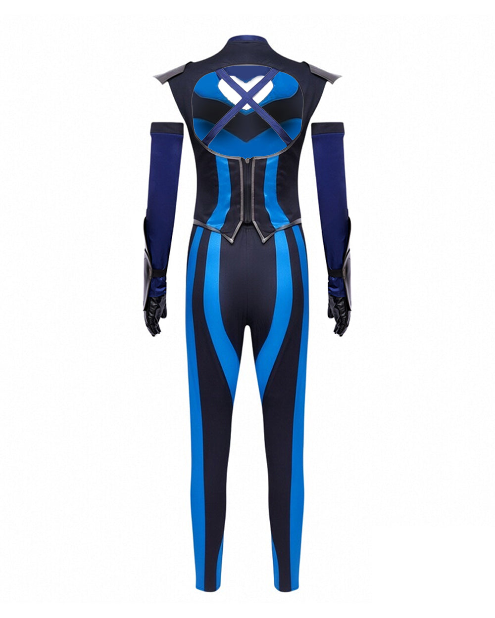 Women Kitana Costume Blue Princess Fighter Uniform with Shoulder Armors Sleeves for Comic Con Exhibition