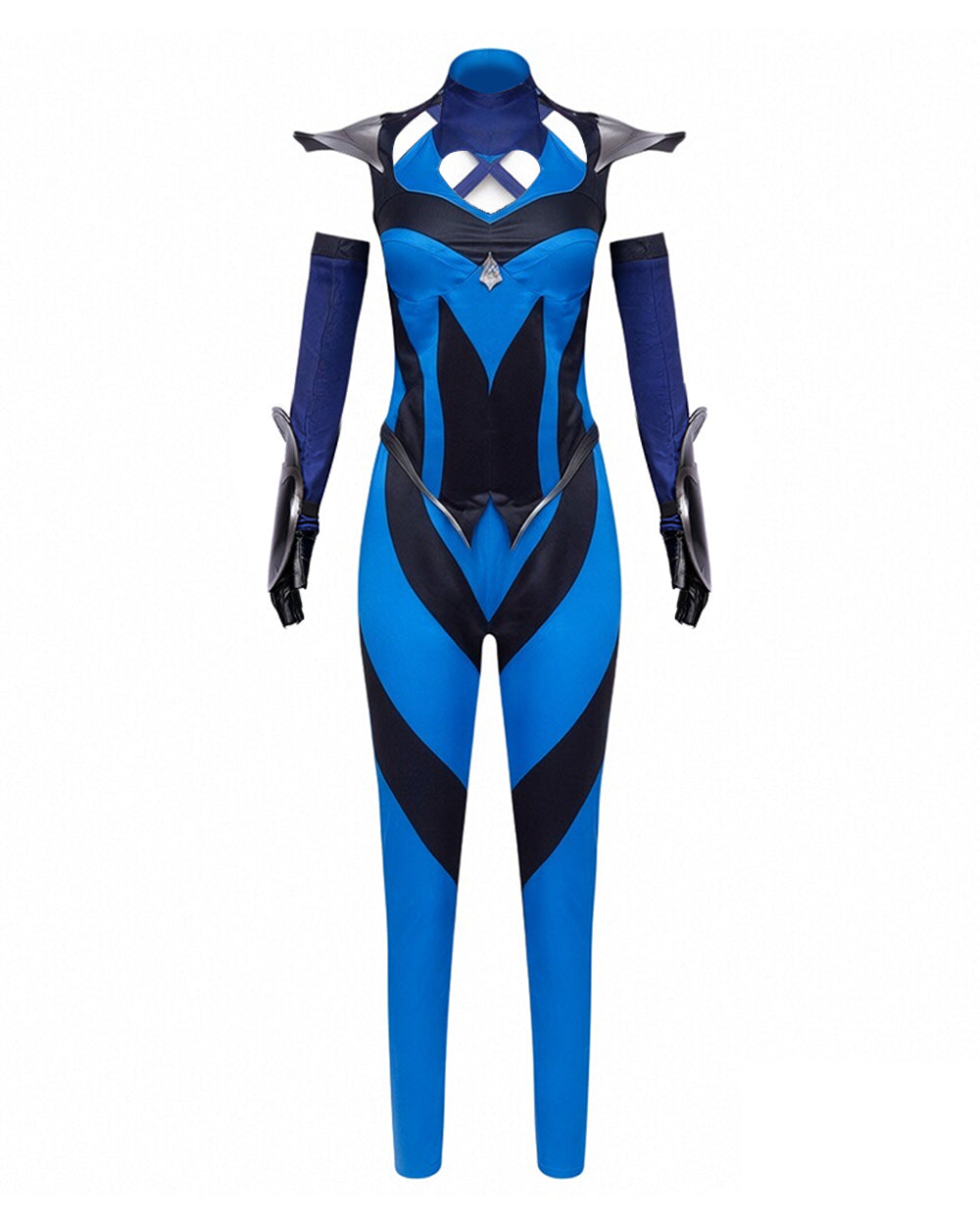 Women Kitana Costume Blue Princess Fighter Uniform with Shoulder Armors Sleeves for Comic Con Exhibition