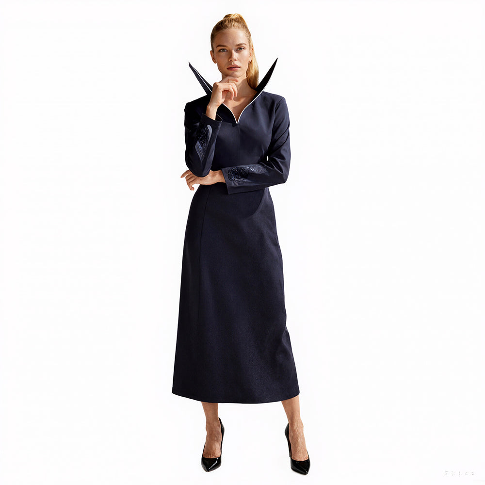 Adult Wednesday Dress Black Long Sleeve Evening Gown for Halloween Party