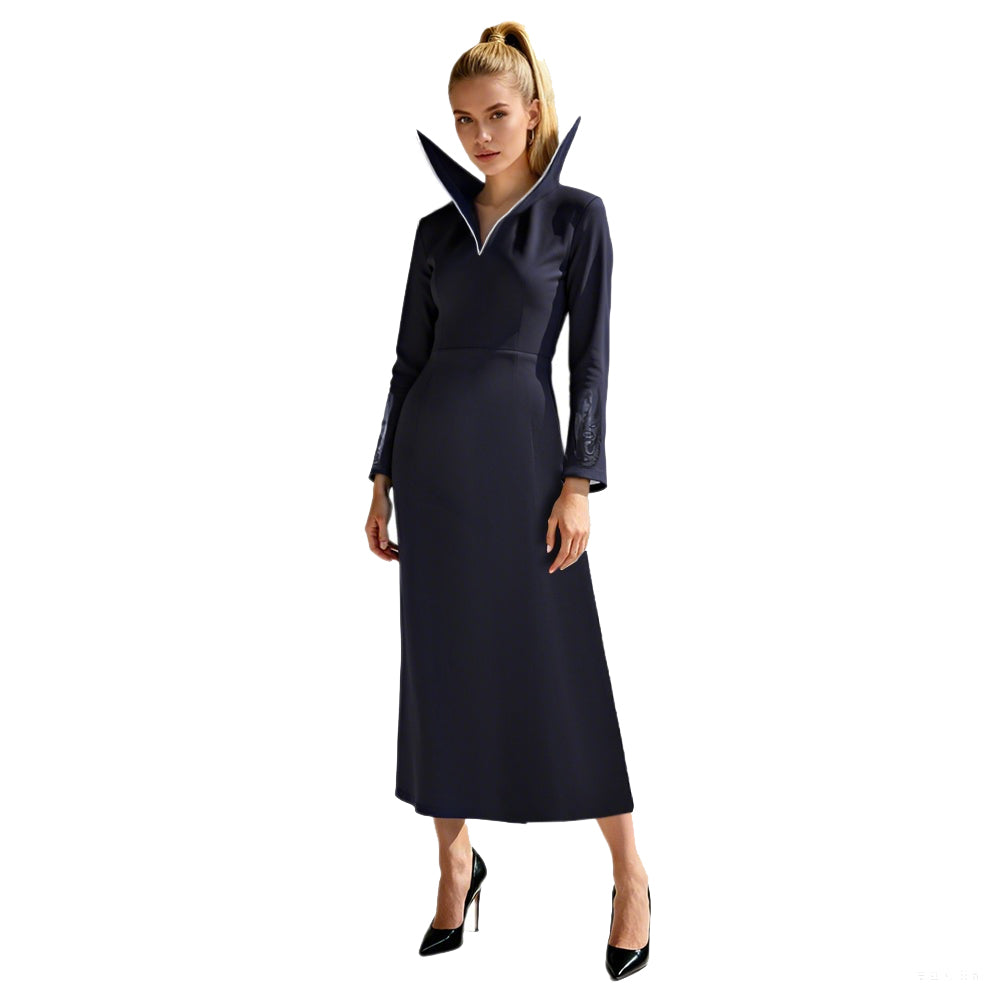 Adult Wednesday Dress Black Long Sleeve Evening Gown for Halloween