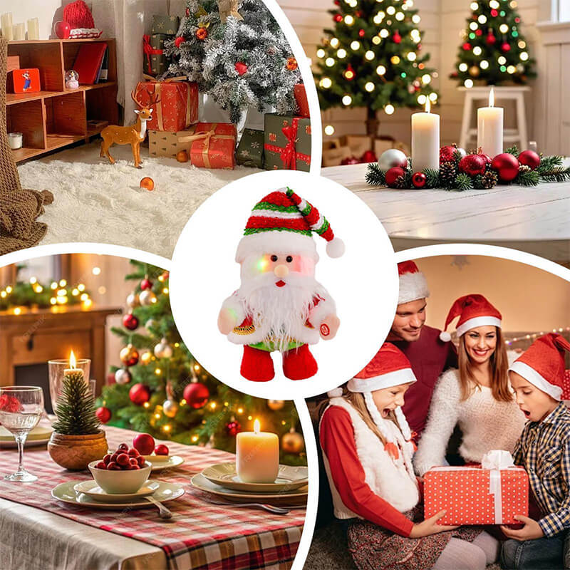 11.2inch Musical Santa Plush Toy Electric Moving Doll with LED Light Christmas Gift