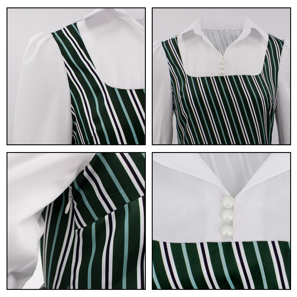 Adult Nessarose Costume East Witch Nessa Green Striped Uniform Cosplay Dress