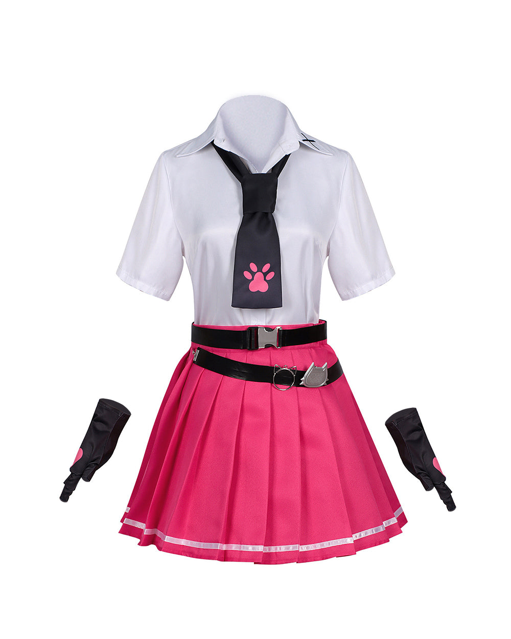 Women Nanally Costume Game Inspired Pink and Black Girls Uniform Set with Chest Cat Plush Toy for Fans Cosplay