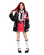 Women Nanally Costume Game Inspired Pink and Black Girls Uniform Set with Chest Cat Plush Toy for Fans Cosplay