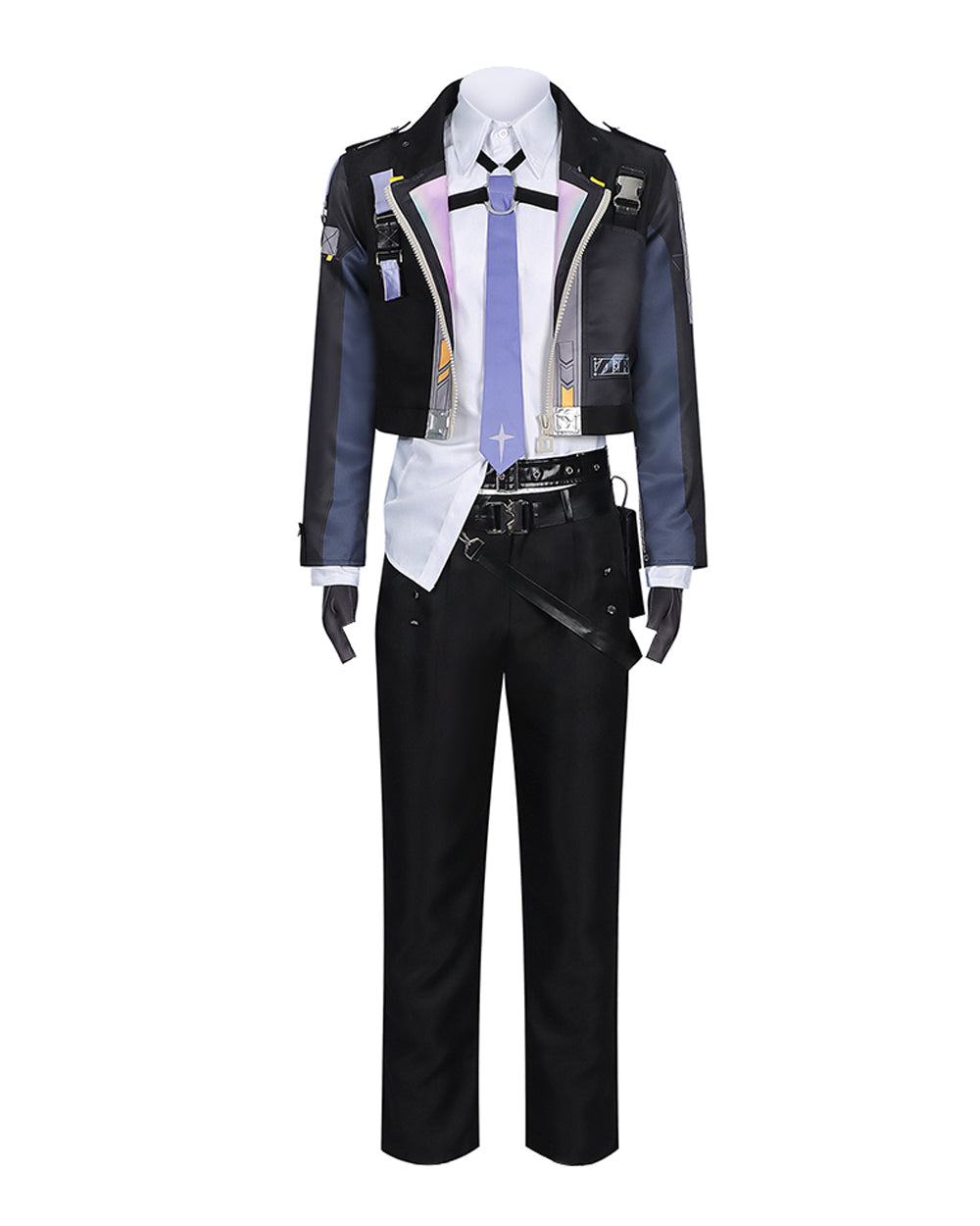 Mens NTE Zero Costume Black Cropped Jacket and Pants Cosplay Set for Dress Up Party