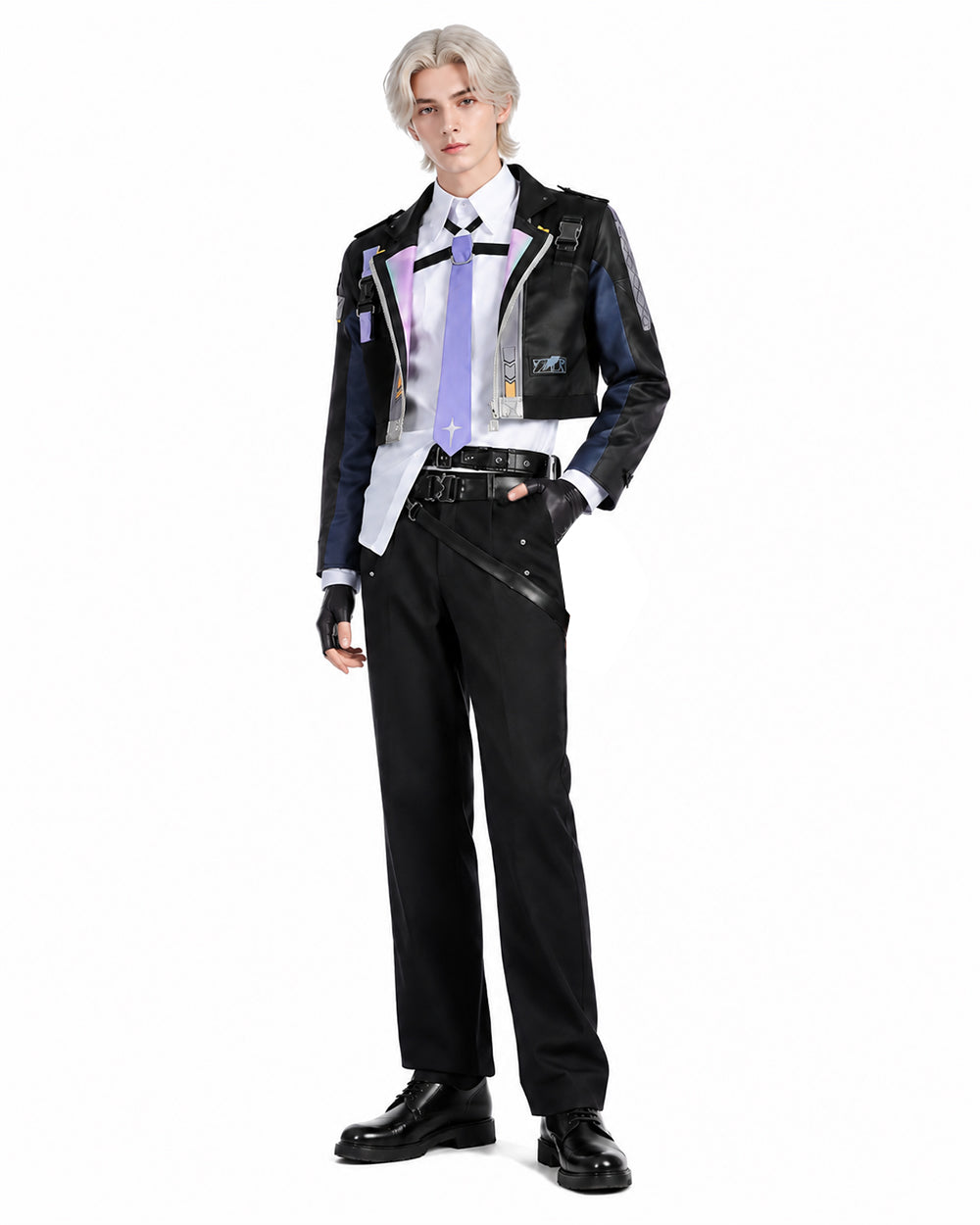 Mens NTE Zero Costume Black Cropped Jacket and Pants Cosplay Set for Dress Up Party