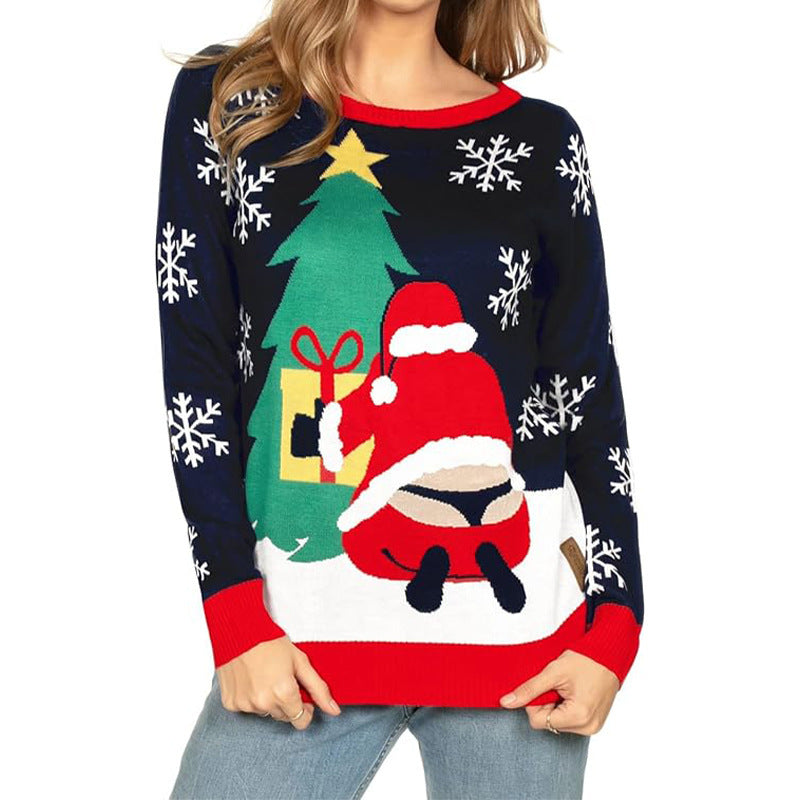Women's Green Sequin Reindeer Christmas Sweater