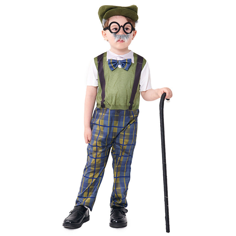 Boys 100 Days of School Outfit Kids Jumpsuit Hat Glasses Beard and Walking Stick Full Set