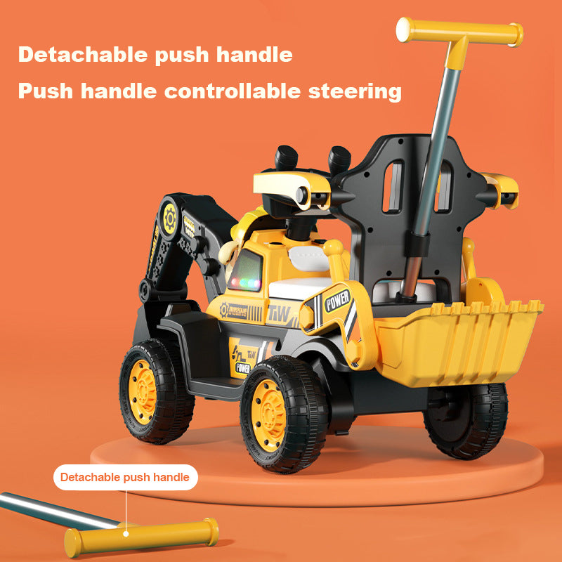 3-in-1 Toddler Excavator Cute Push Car Battery Powered Riding Car with Music and Light