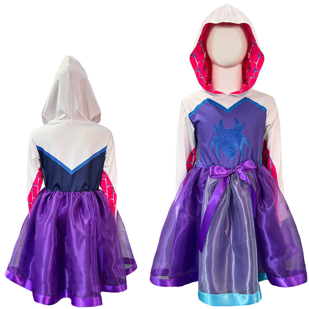 Girls Spider Costume Ghost Gwen Long Sleeve Spider Dress for Cosplay