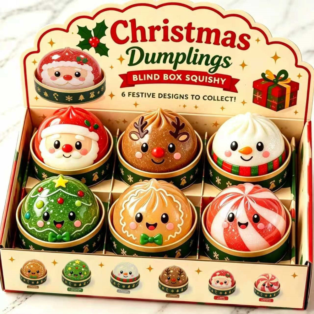 Christmas Dumpling Squishies with Steamer Box 6pcs Squeeze Fidget Toys Blind Box Collectible Gift