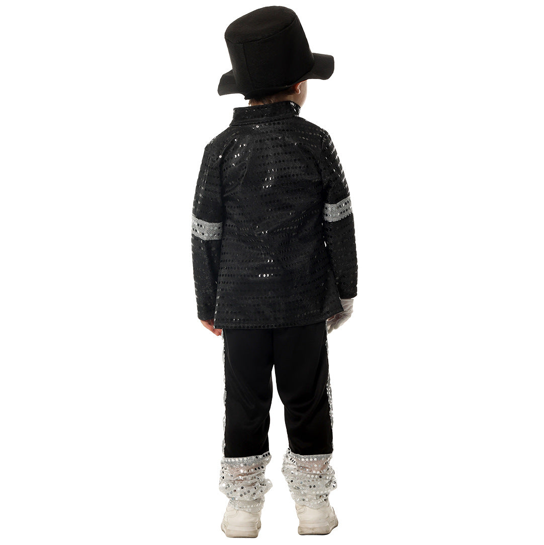 Retro Pop Star Costume Black Sequin Stage Performance Outfit The Perfect Gift for Music Fans